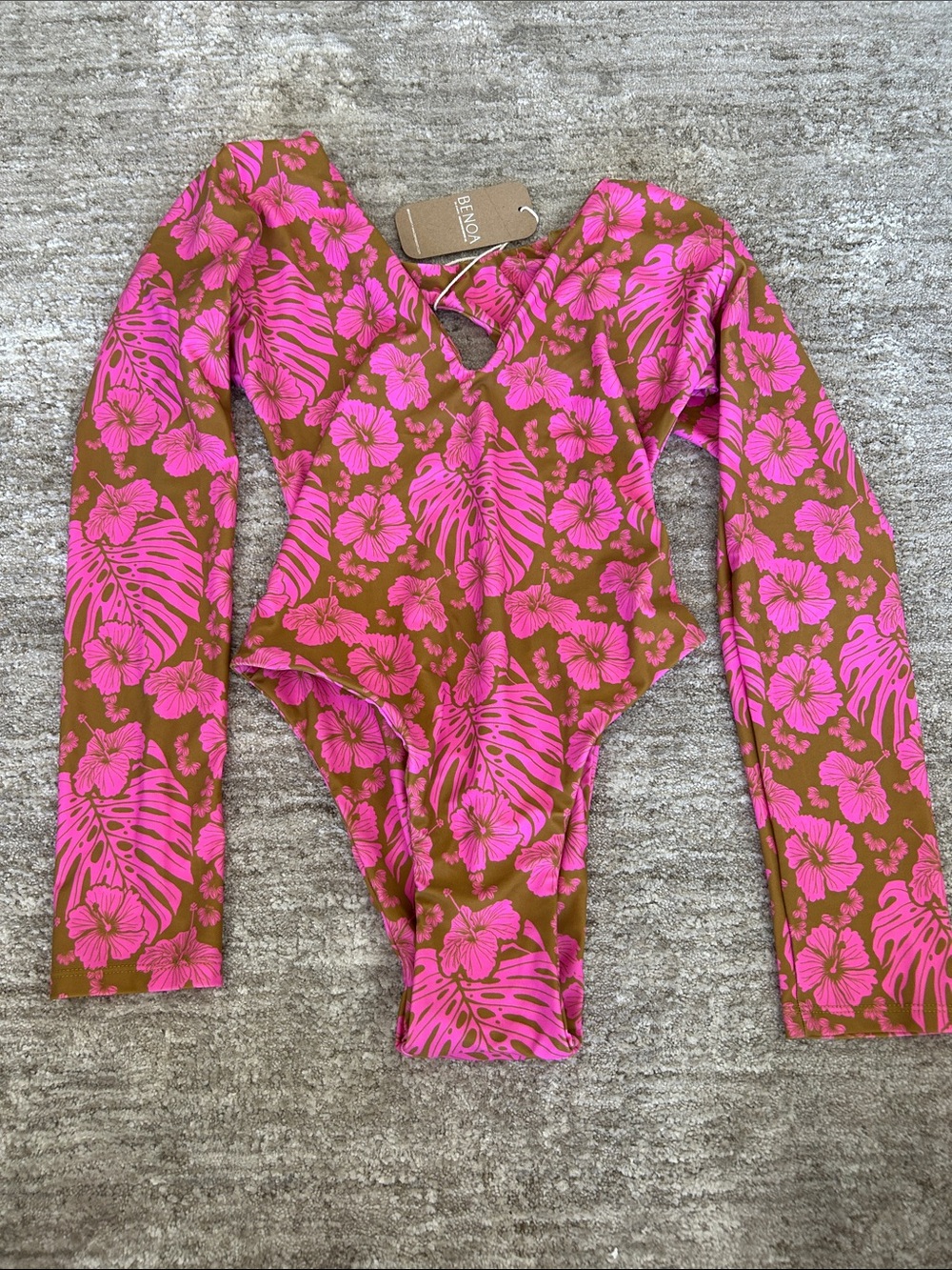 Benoa Long-Sleeve One-Piece Swimsuit in Pink Floral
